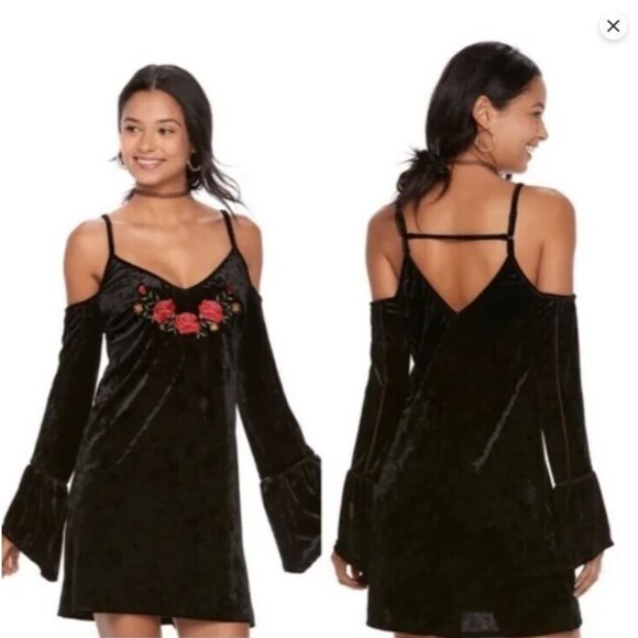 Disney Pixar Coco Dress NWT Black Crushed Velvet Floral Embroidery Size XS - Picture 8 of 9